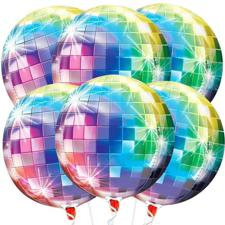 Big Disco Balloons for 70s Disco Party Decorations - Pack of 6 ,22 Inch 360  Degree 4D Round Sphere Metallic Disco Ball Balloons,Mirror Finish Disco