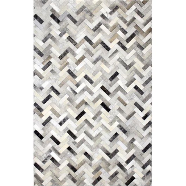 Bashian H112-ASH-4X6-H12 Santa Fe Collection Chevron Contemporary Leather Hand Stitched Area Rug, Ash - 4 x 6 ft.