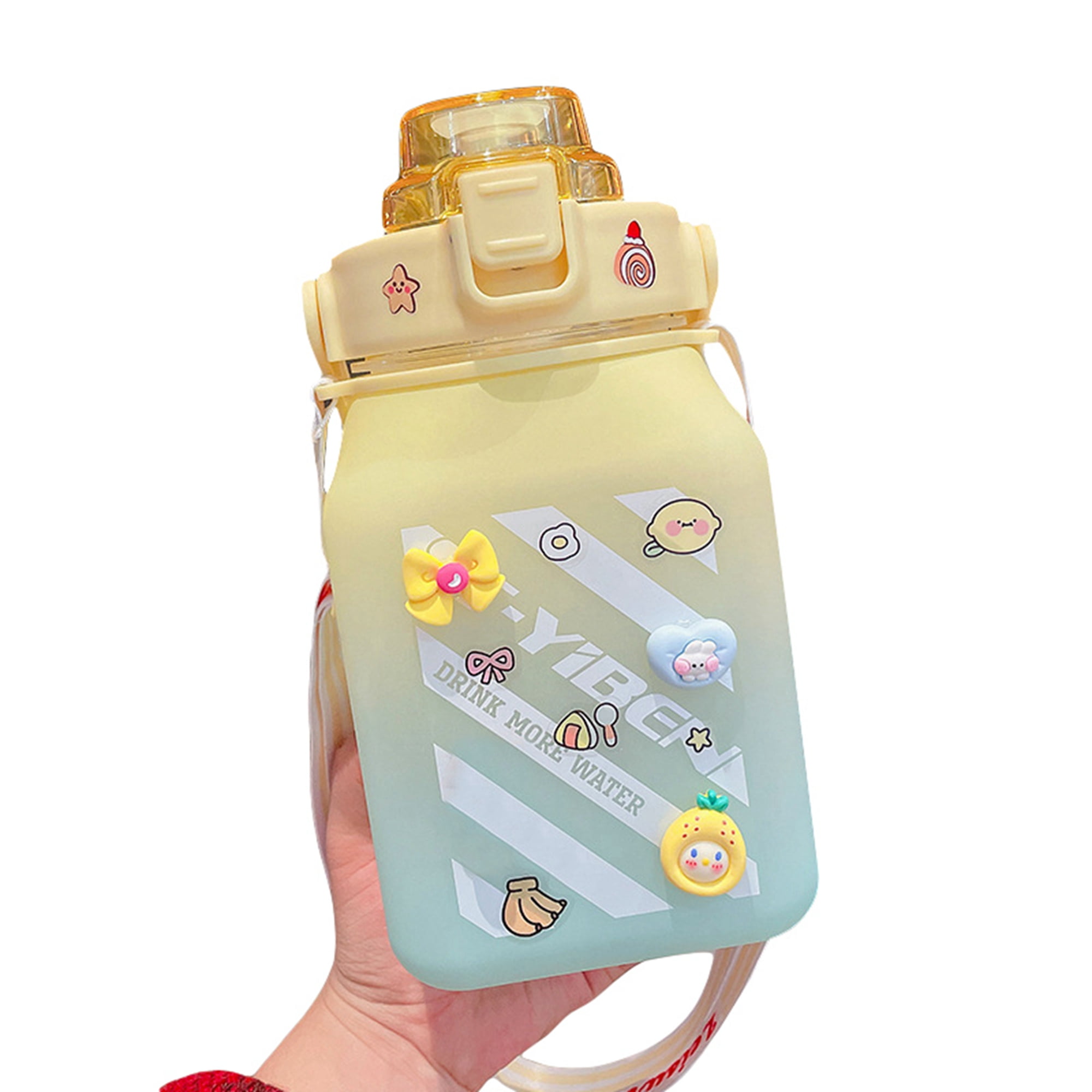 KOMOO 1500ml Portable Belly Bottle,Cute Water Bottles with Straws