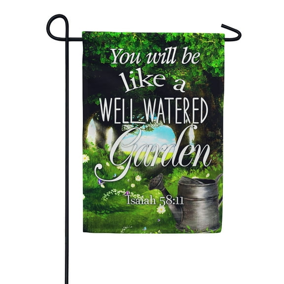 America Forever Bible Verse Garden Flag - 12.5 x 18 inch - Isaiah 58:11 You will be Like a Well Watered Garden - Christian Quotes Religious Outdoor Yard Decorative Inspirational Faith Flag