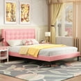 thumbnail image 2 of Unizone Bed Frame Queen Size with Upholstered Headboard, Modern Tufting Style, Pink, 2 of 12