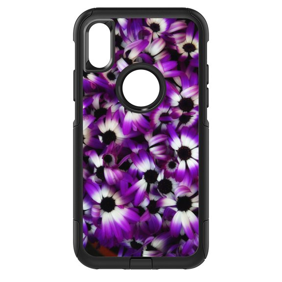 DistinctInk Custom SKIN / DECAL compatible with OtterBox Commuter for iPhone X / XS (5.8" Screen) - Purple White Black Flowers