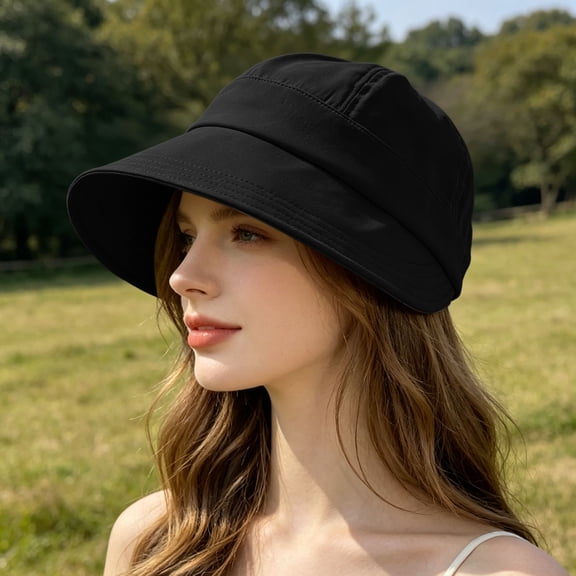 Rijanmt Wide Brim Baseball Hat,Summer UPF 50 Sun Protection Bucket Hat,Adjustable Breathable Women’s Ponytail Sun Hat,Folding Packable Sun Cap for Outdoor Hiking Fishing Beach Trip Vacation,Black