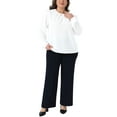 thumbnail image 2 of Agnes Orinda Plus Size Tops for Women Crew Neck Pleated Work Office Long Sleeve Blouses Shirts 2X White, 2 of 5