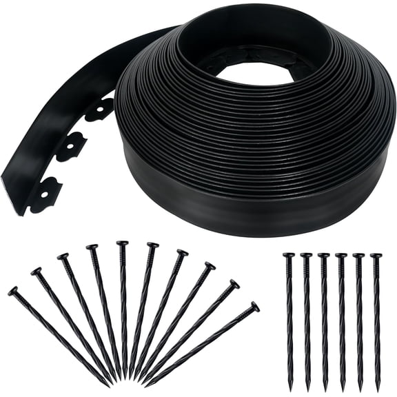 3.15" x 100' No Dig Landscape Edging, Flexible Garden Edging Borders with 90 Anchoring Spikes, Plastic Lawn Edging for Landscaping Garden Flower Beds Grass Yard Paver Pathway, Black