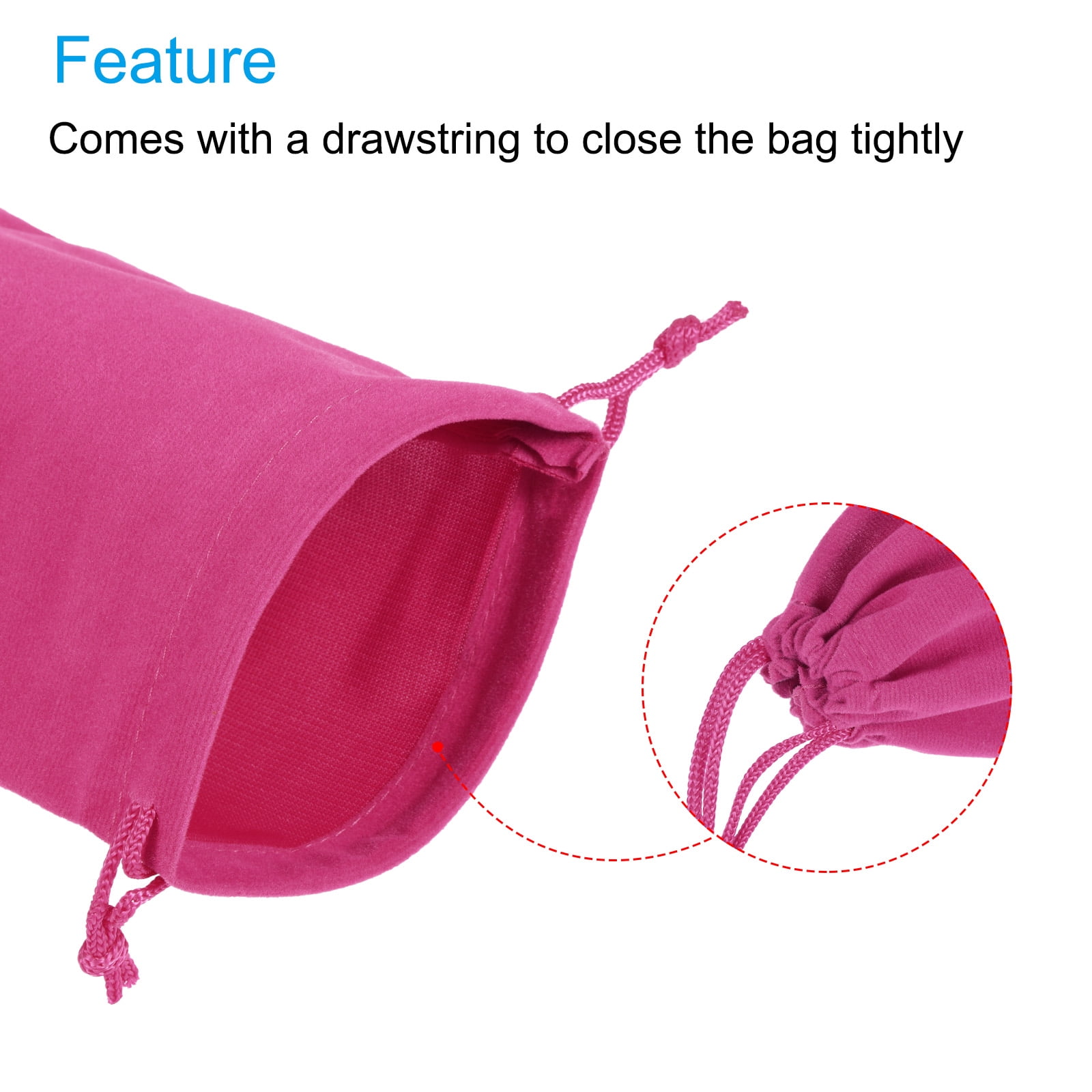 Unique Bargains Microfiber Pouch Soft Storage Drawstring Gift Bag Rose Red 15x30