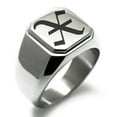 thumbnail image 1 of Stainless Steel Letter X Initial Old English Monogram Engraved Engraved Square Flat Top Biker Style Polished Signet Ring, 1 of 1
