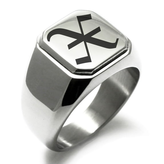 Stainless Steel Letter X Initial Old English Monogram Engraved Engraved Square Flat Top Biker Style Polished Signet Ring