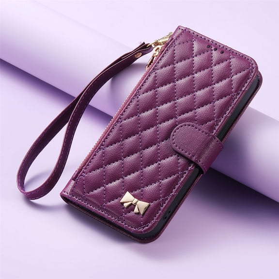 ELEHOLD Wallet Case for Samsung Galaxy S26 Ultra, Shockproof Zipper Leather Card Holder Case with Wrist Strap, Kickstand Function,Purple