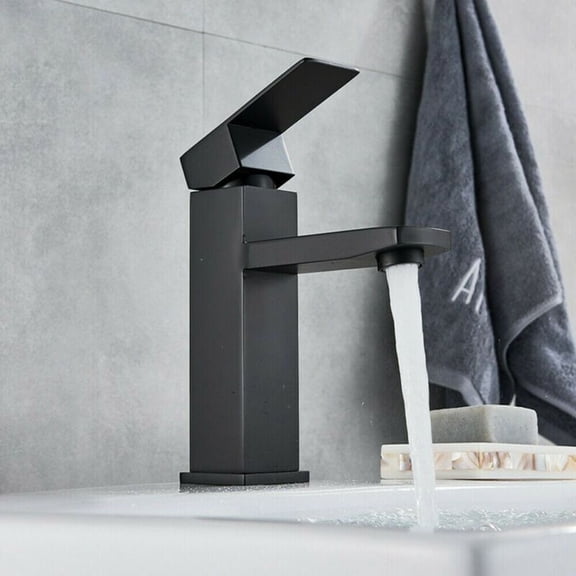 Yannee Faucet Modern Single Hole Bathroom Faucet, Single Handle Bathroom Faucet Chrome, Bathroom Sink Faucet, Drain Assembly, Brushed Nickel Stainless Steel Black