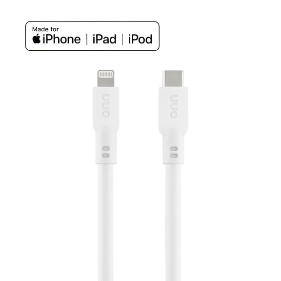 onn 10ft Lightning to USB-C Charging Cable, MFI Certified, Fast Charging - White