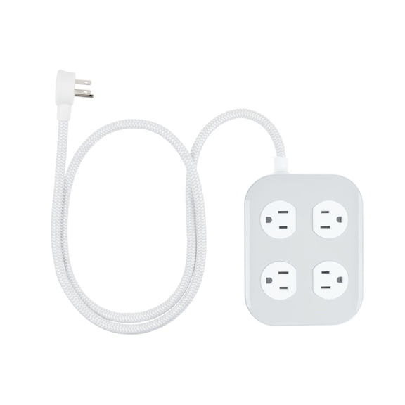 GE Surge Protector Power Strip, 10 Outlet Extender (Wide Spaced), 4 Ft Braided Extension Cord, 2100 Joules, Flat Plug, ETL Safety Listed, Gray/White