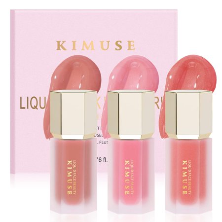 KIMUSE Soft Liquid Blush Makeup Trio, Weightless, Long-lasting Liquid Blush, Luxurious, Dewy Finish, Blends Effortlessly, Natural Flush, 3 * 0.178 Oz