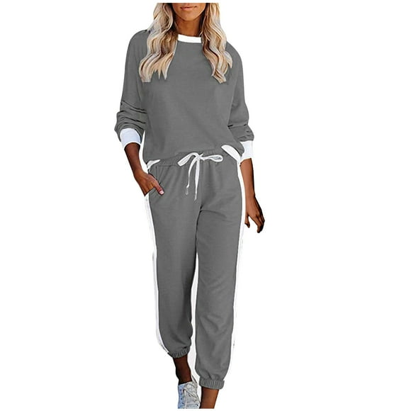 jsaierl Sweatsuits for Women Set 2 Piece Casual Crew Neck Sweatshirt and Drawtring Sweatpant Sets Color Block Tracksuit Lounge Outfit