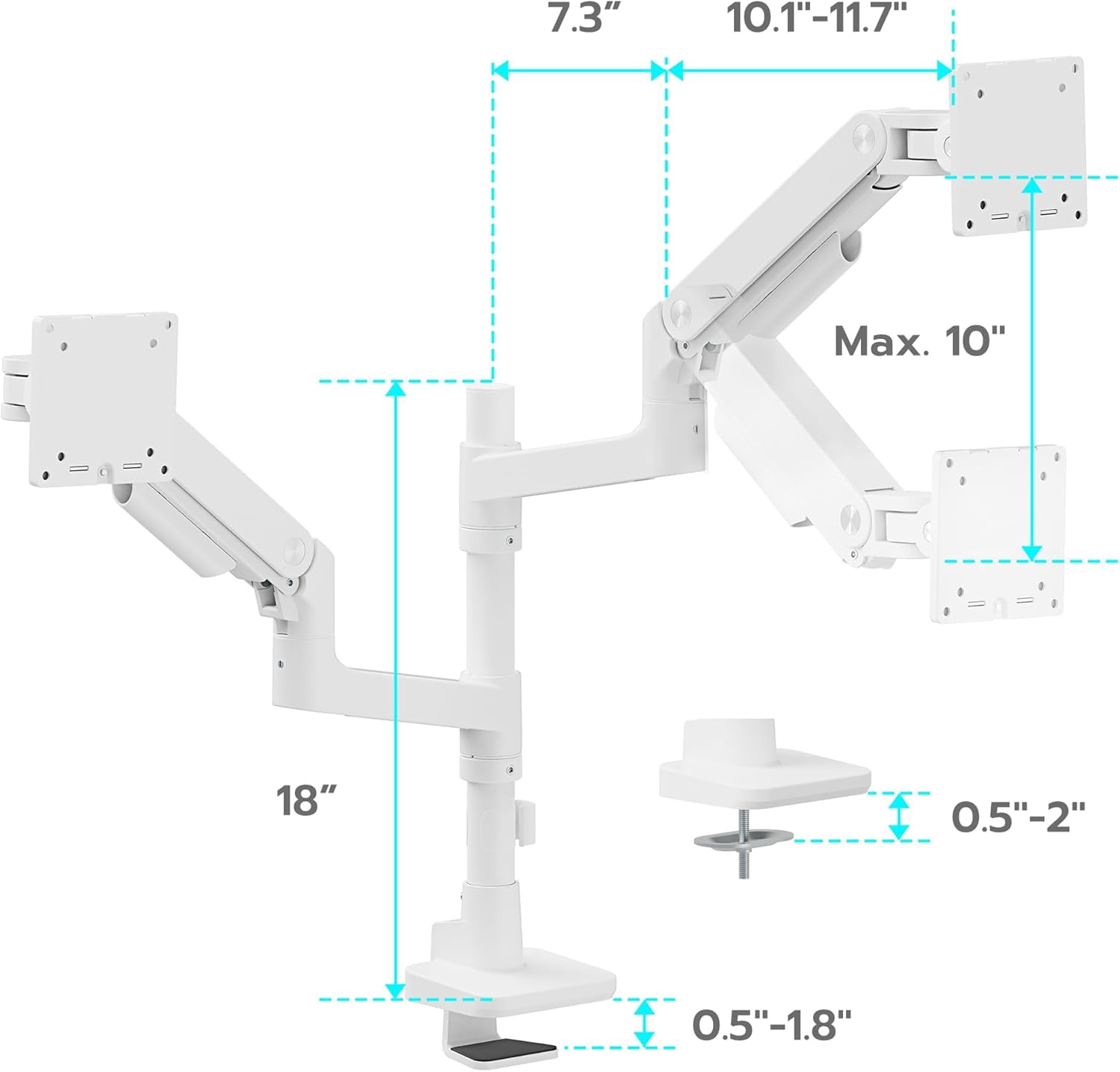 ARES WING Dual Monitor Arm Desk Mount for 17–49" Ultrawide Monitors, Heavy Duty Gas Spring Dual Monitor Mount Holds 44 lbs Each, Vertical Stacked, 75x75/100x100 VESA, White