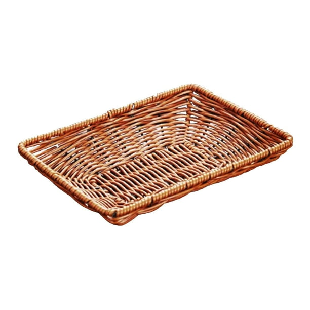 Cesta de mimbre de imitación hecha a mano, cesta de almacenamiento de mimbre, bandeja para aperitivos, cesta para servir, tejida para rectangulares 23cm