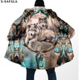 thumbnail image 1 of Capa gruesa y cálida con capucha para hombre, abrigo de lana con estampado 3D de Native Dream Catcher, Wolf Art Moon, a prueba de viento, bata de Manta, 7, 1 of 4