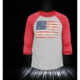 thumbnail image 2 of Shop4Ever Men's Distressed American Flag Horizontal USA Patriotic 4th of July Raglan Baseball Shirt XX-Large Heather Grey/Red, 2 of 4
