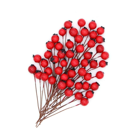CHICHUMID 50Pcs Red Artificial Fruit Berries Small Round Shape For Children And Adults Home Decor Festive Use