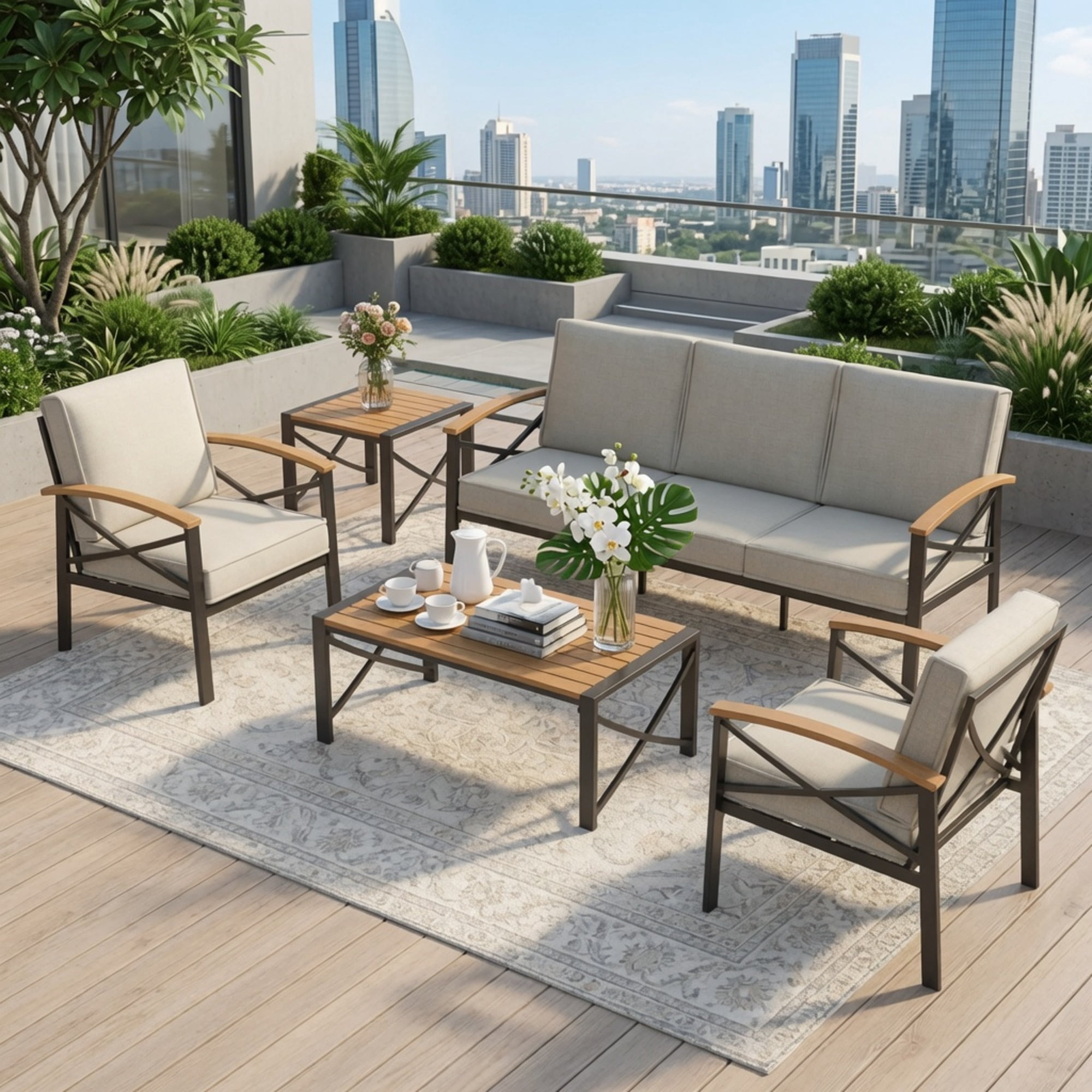 18.9" Black Square Side Havey-Duty Metal Outdoor Patio End Table