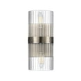 thumbnail image 1 of 2-Light Matte Brass Wall Sconce with Ribbed Glass Shade, 1 of 8