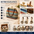 thumbnail image 3 of Kiss Lock Woven Straw Handbag, Large Capacity Rainbow Striped Shoulder Bag with Metal Frame, Summer Beach Purse for Women, 3 of 9
