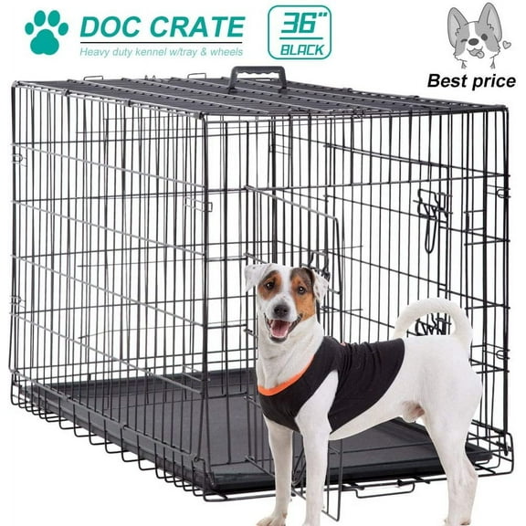 36 inch Dog Crates for Medium Dogs Folding Dog Cages Dog Kennels Pet Animal Segregation Cage Crate with Double-Door,Tray,Handle and Divider for Dog Training Indoor