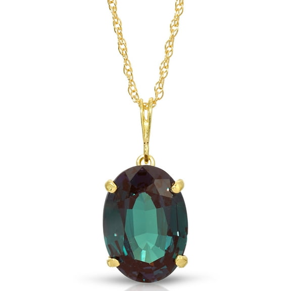 Galaxy Gold Size 20 inch 14K Solid Yellow Gold Necklace With Lab. Grown Oval Alexandrite Grade AAA