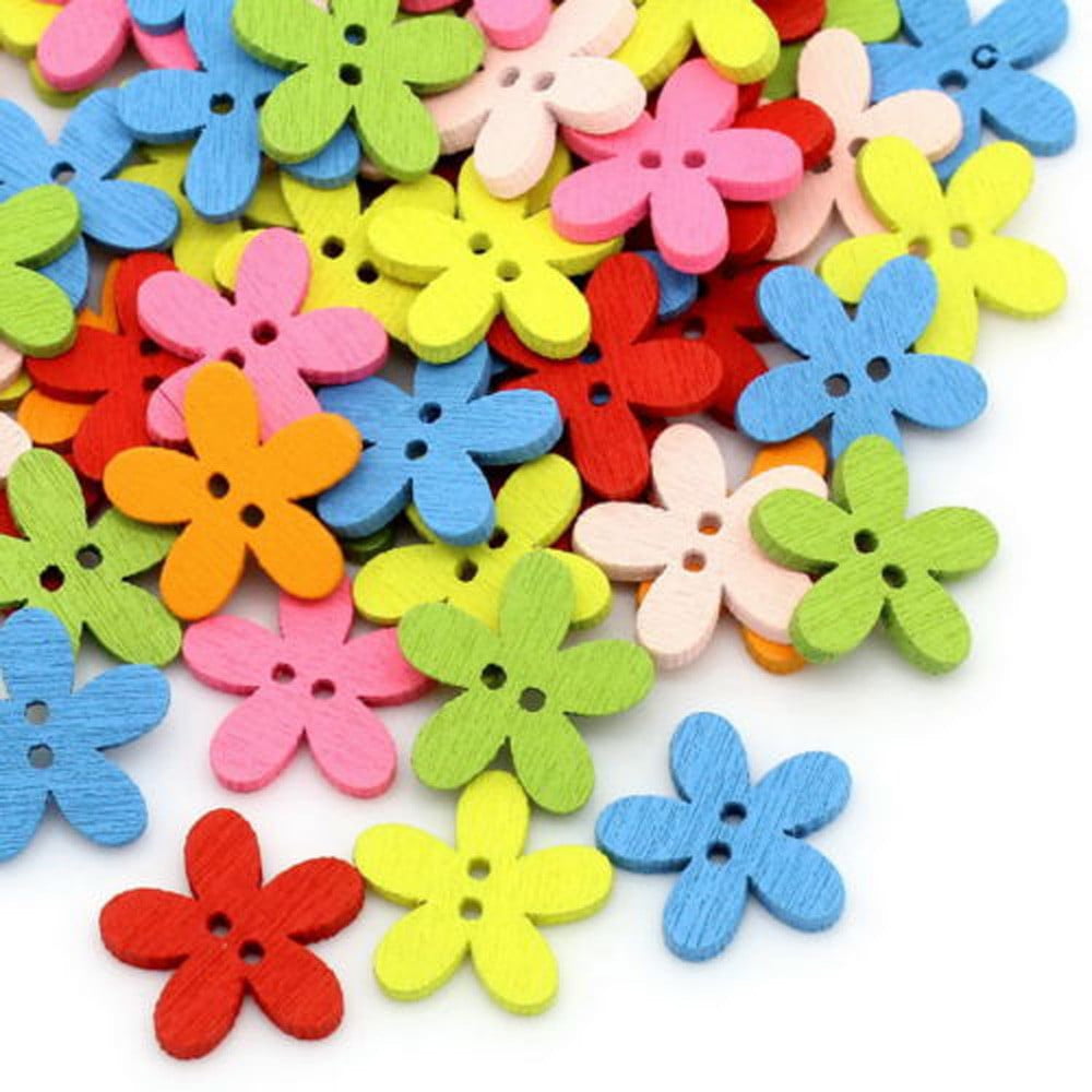 100 Flower Wood Sewing Buttons Scrapbooking 15mm B12318 