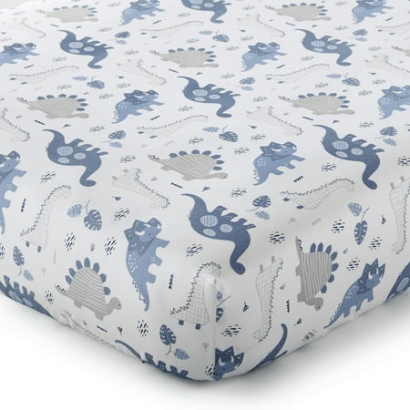 UPC: 0190945087065 | Levtex Baby – Kipton Set Crib Fitted Sheet – Fits Standard Crib and Toddler Mattress – Tossed Dinosaurs and Leaves – Blue  Grey and White – Nursery Accessories – 100% Cotton