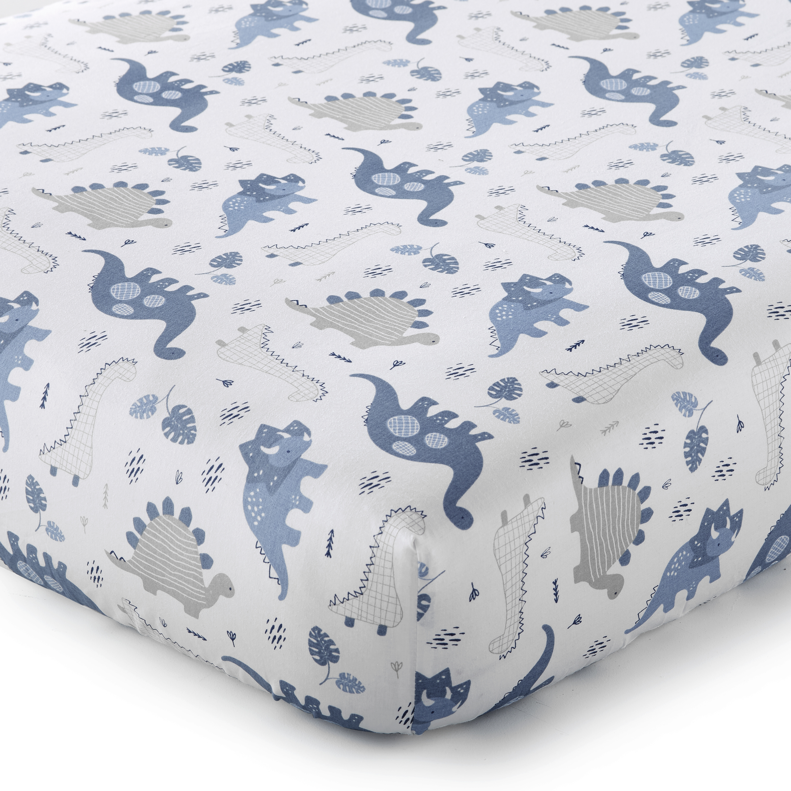 Levtex Baby - Kipton Crib Bed Set - Baby Nursery Set - Grey, White and Blue - Dinosaurs and Leaves - 4 Piece Set Includes Quilt, Fitted Sheet, Wall Decal & Skirt/Dust Ruffle - image 3 of 6