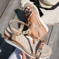 thumbnail image 4 of Modisza Women Beach Sandals Beaded Woven Strap Bohemia Shoes Casual Flower Low Wedges Platform Travel Walking Sandal Size 6.5 Pink, 4 of 7