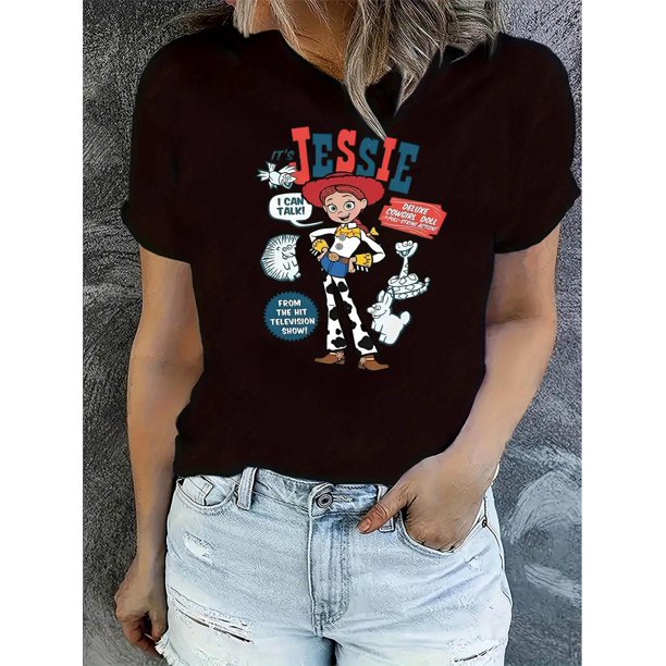 Jessie The Cowgirl Graphic Tee - Women’s Casual Round Neck Short Sleeve T-Shirt, Soft & Comfortable Summer Top with Playful "I'm Just Here for the Snacks" Design, Perfect for Casual Attire or Vacatio