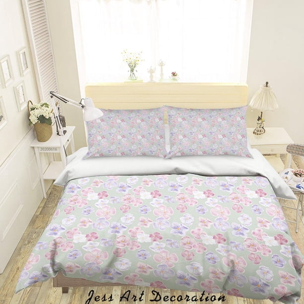 3D Verde Rosa Azul Floral Funda de edredón Set Ropa de cama Set Funda nórdica Fundas de almohada