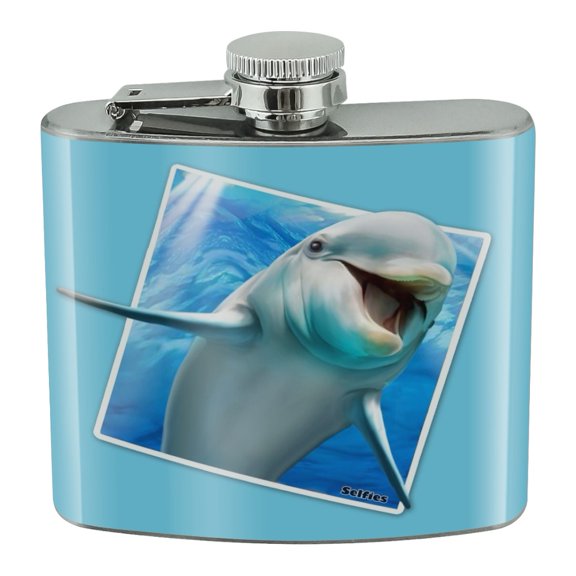 Dolphin Selfies Picture Stainless Steel 5oz Hip Drink Kidney Flask