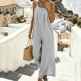 thumbnail image 4 of YYV Overalls for Women Cotton Linen Jumpsuit Casual Round Neck Striped Sleeveless Romper with Pockets for Summer Spring Black XL, 4 of 6