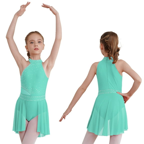 renvena Kids Girls Gymnastics Leotard High-Low Tutu Skirt Sleeveless Ballet Lyrical Ballerina Dance Dress Mint Green 8