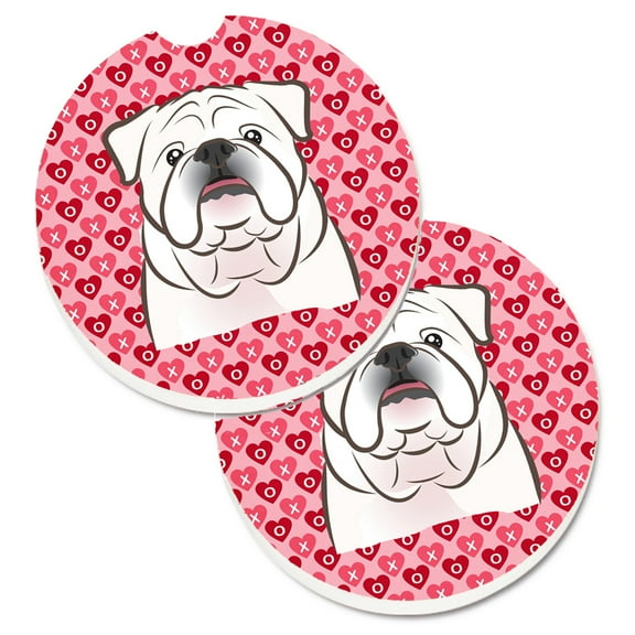 White English Bulldog Set of 2 Cup Holder Car Coasters