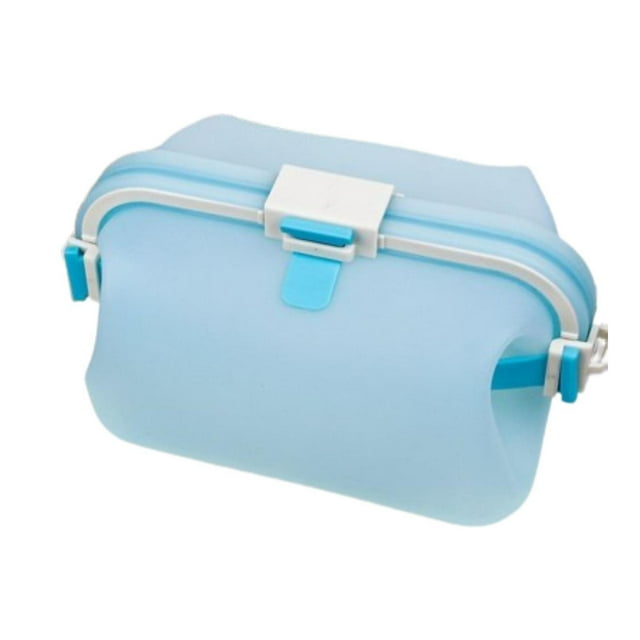 Silicone Lunch Box Contenedor de almacenamiento de alimentos Gran capacidad Gran capacidad Organizador de microondas plegable Bolsa de maquillaje para Azul