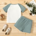 thumbnail image 4 of PatPat Toddler Boys Clothes Baby Boy Outfit Sets Kids Waffle Color Block Raglan Sleeve Tee & Solid Shorts Set,2-Piece, Blue,18-24M, 4 of 8