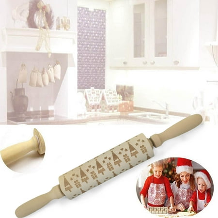

Christmas Savings! Dvkptbk Christmas Rolling Pin Engraved Carved Wood Embossed Rolling Pin Kitchen Tool