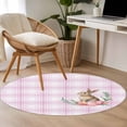 thumbnail image 4 of Small Round Rug 3Ft Washable Non-Slip, Pink Easter Circle Area Rugs for Living Room Bedroom, Bunny Eggs Spring Floral Stripes Farmhouse Indoor Floor Mats Carpet Runner for Home Decor, 4 of 8