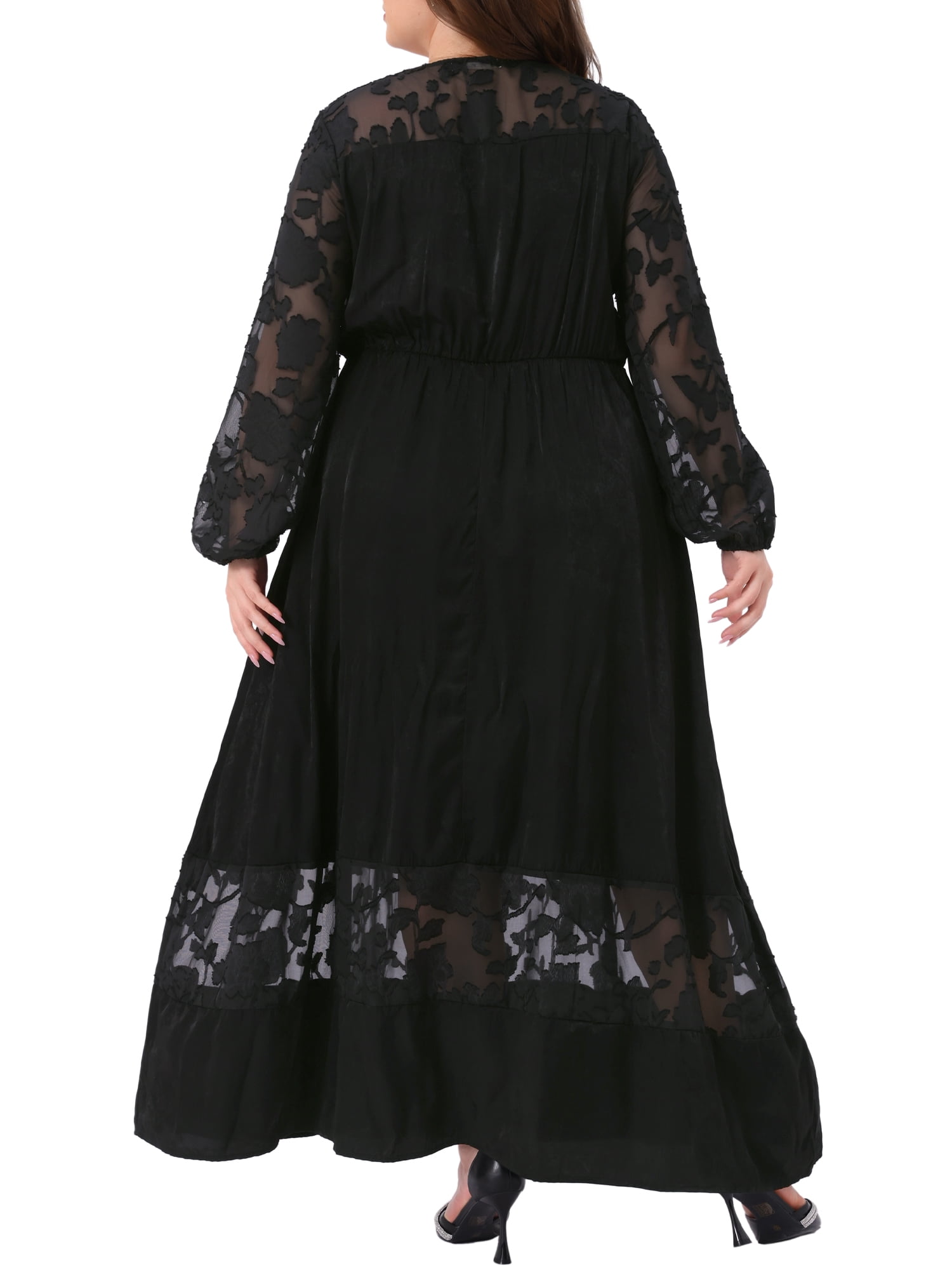 DARING DIVA Women's Plus Womens Long Sleeve Wedding Guest Lace Maxi Dresses 3X Black