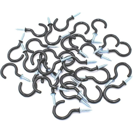 

50pcs Cup Hook Ceiling Hooks Vinyl Coated Screw-in Hooks(1-1/4 ，Black)