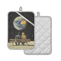 Yayeee Pot Holders Kitchen Heat Resistant with Pocket 7"x9.8" Cotton Oven Cooking Hot Pads, Sitting On The Moon