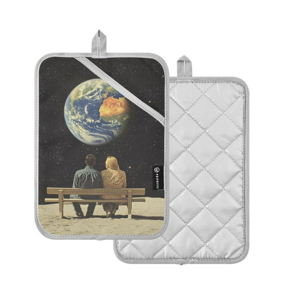 Yayeee Pot Holders Kitchen Heat Resistant with Pocket 7"x9.8" Cotton Oven Cooking Hot Pads, Sitting On The Moon