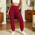 thumbnail image 6 of Iugvhana Womens Casual Jogger Pants Textured Loose Fit Elastic Waist Drawstring Multi Pocket Outdoor Sports Hiking Travel Cargo Pants Wine M, 6 of 8