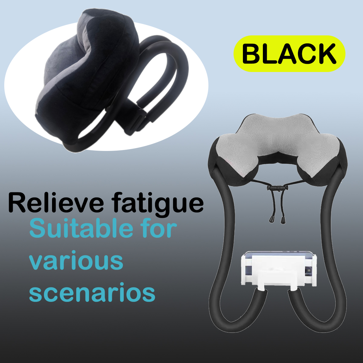 Neck Pillow Phone Holder, Lazy Gooseneck Cell Phone Stand with 360 Clips, Universal Mobile Phone Tablet Stand for iPhone 14/14 Pro Max/13 (Black)