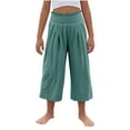 thumbnail image 6 of Delliss Girls Straight Cropped Pants Pleat Loose Casual Capri Wide Leg Elastic Waist with Pocket Trouses, 6 of 7
