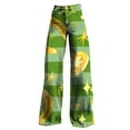 thumbnail image 4 of Luowei Wide Leg Pants Woman High Waist Floral Patterned Pants Lightweight Loose Fit Casual Colorful Trouser Imitation Jeans, Green, XXL, 4 of 4